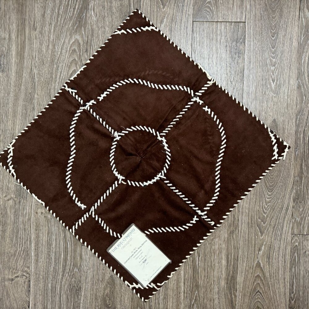 REAL Cowhide Flower White/ White Stitching Rug Reversible White & Brown Square